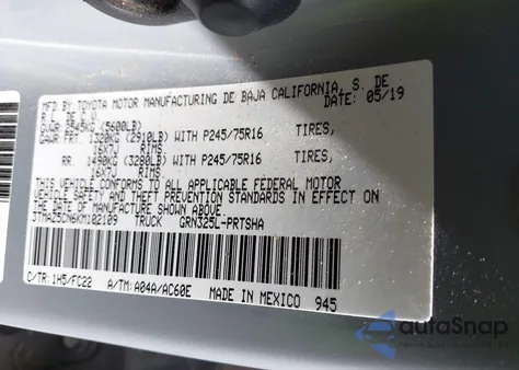 2019 Toyota Tacoma Sr5 V6 из США, поврежденный, VIN 3TMAZ5CN6KM102109